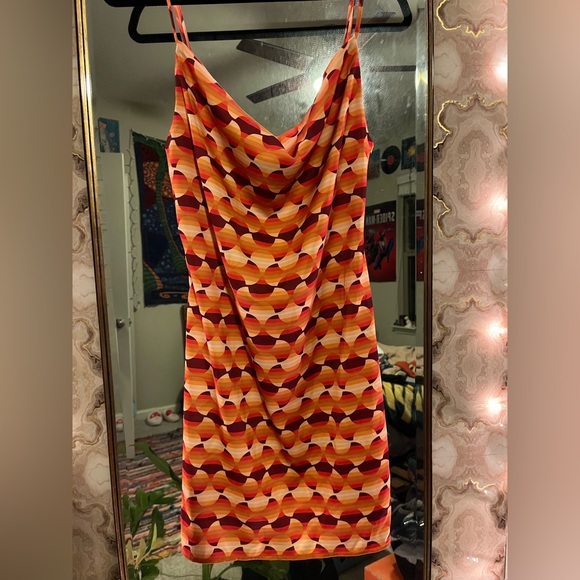 Orange Retro Cowl Neck Dress Urban Outfitters - Picture 3 of 5